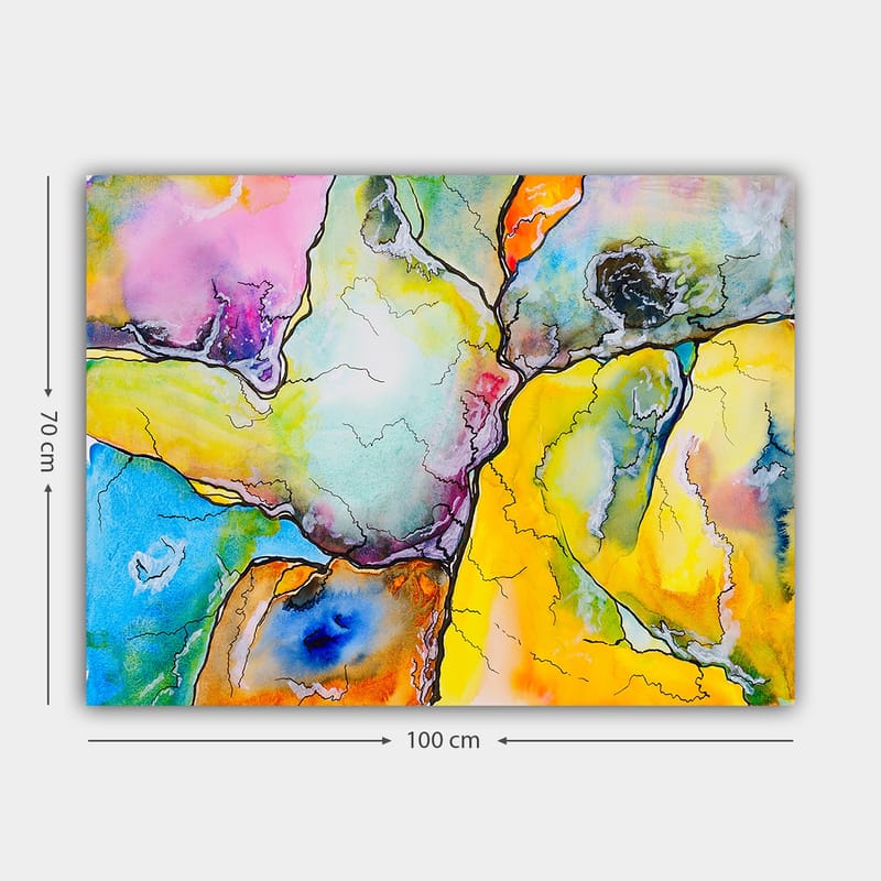 Canvas taulu 70x100 cm - Abstrakti sommitelma, jossa värikkäät muodot muodostavat harmonisia kuvioita - Keltainen / Sininen / Vaaleanpunainen - Sisustustuotteet - Taulu & taide - Canvas-taulu