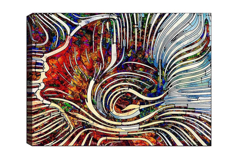 Canvas taulu 70x100 cm - Abstrakti sommitelma, jossa virtaavat linjat ja värilliset muodot luovat dynaamisen tunnelman - Punainen / Sininen / Valkoinen - Sisustustuotteet - Taulu & taide - Canvas-taulu