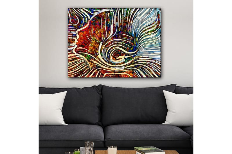 Canvas taulu 70x100 cm - Abstrakti sommitelma, jossa virtaavat linjat ja värilliset muodot luovat dynaamisen tunnelman - Punainen / Sininen / Valkoinen - Sisustustuotteet - Taulu & taide - Canvas-taulu