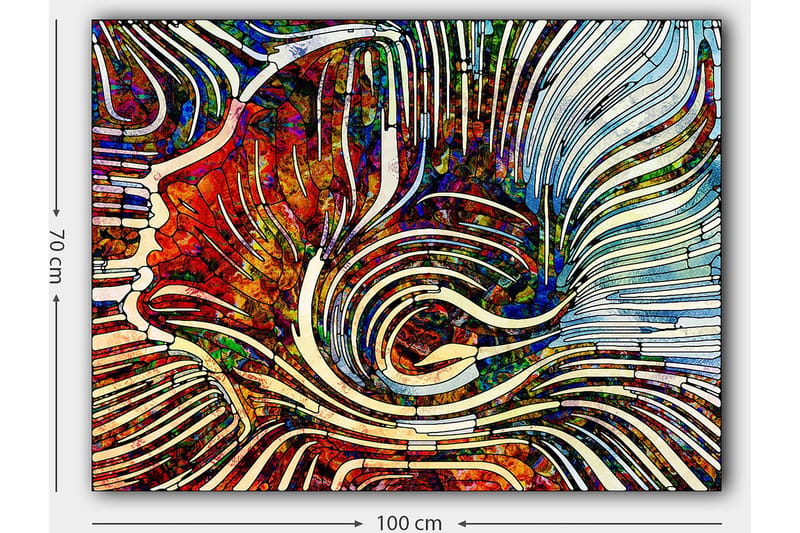 Canvas taulu 70x100 cm - Abstrakti sommitelma, jossa virtaavat linjat ja värilliset muodot luovat dynaamisen tunnelman - Punainen / Sininen / Valkoinen - Sisustustuotteet - Taulu & taide - Canvas-taulu