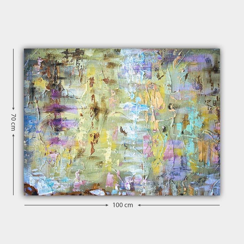 Canvas taulu 70x100 cm - Abstrakti sommitelma, jossa pehmeät värisiirtymät ja tekstuurit luovat unenomaisen tunnelman - Vaaleanvihreä / Violetti / Beige - Sisustustuotteet - Taulu & taide - Canvas-taulu