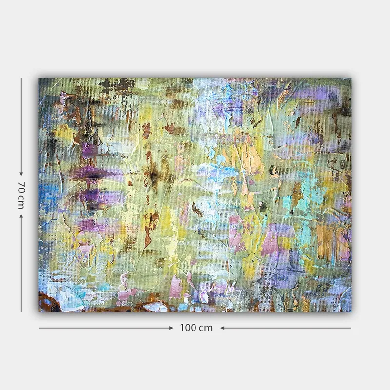 Canvas taulu 70x100 cm - Abstrakti sommitelma, jossa pehmeät värisiirtymät ja tekstuurit luovat unenomaisen tunnelman - Vaaleanvihreä / Violetti / Beige - Sisustustuotteet - Taulu & taide - Canvas-taulu