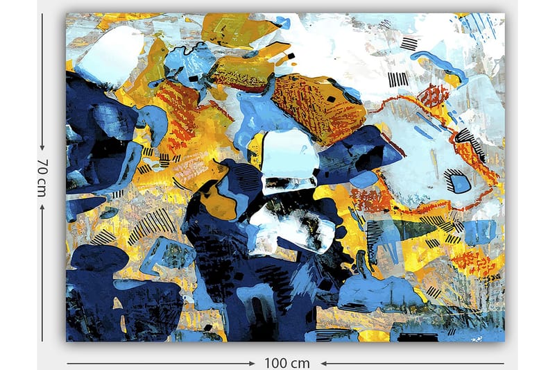 Canvas taulu 70x100 cm - Abstrakti sommitelma dynaamisilla muodoilla ja väreillä, jotka luovat eloisan tunnelman - Tummansininen / Vaaleansininen / Keltainen - Sisustustuotteet - Taulu & taide - Canvas-taulu