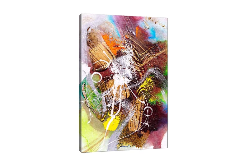 Canvas taulu 70x100 cm - Abstrakti sommitelma dynaamisilla muodoilla ja väreillä, jotka luovat liikkeen tunteen, Kulta / Vihreä / Punainen