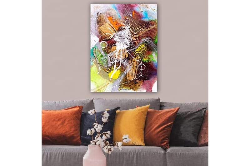 Canvas taulu 70x100 cm - Abstrakti sommitelma dynaamisilla muodoilla ja väreillä, jotka luovat liikkeen tunteen - Kulta / Vihreä / Punainen - Sisustustuotteet - Taulu & taide - Canvas-taulu