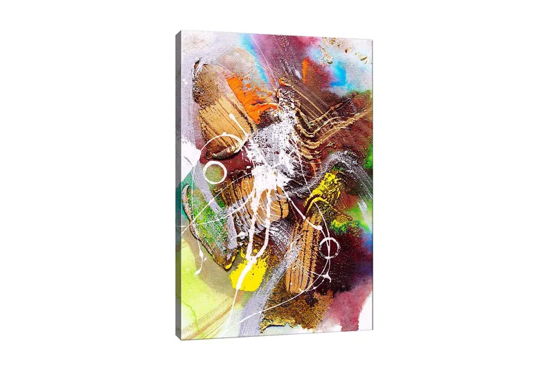 Canvas taulu 70x100 cm - Abstrakti sommitelma dynaamisilla muodoilla ja väreillä, jotka luovat liikkeen tunteen, Kulta / Vihreä / Punainen