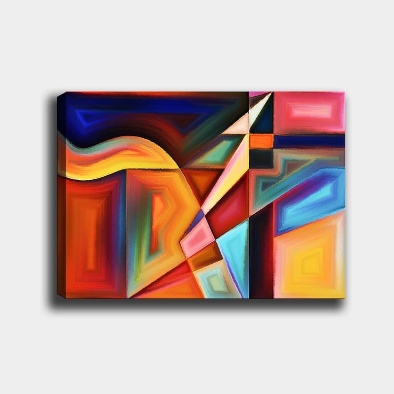 Canvas taulu 70x100 cm - Abstrakti sommitelma dynaamisilla muodoilla ja väreillä, jotka luovat liikkeen tunteen - Tummansininen / Oranssi / Punainen - Sisustustuotteet - Taulu & taide - Canvas-taulu