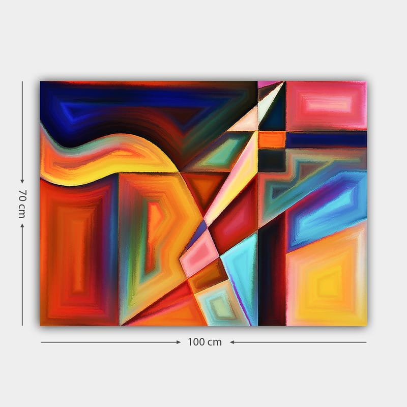 Canvas taulu 70x100 cm - Abstrakti sommitelma dynaamisilla muodoilla ja väreillä, jotka luovat liikkeen tunteen - Tummansininen / Oranssi / Punainen - Sisustustuotteet - Taulu & taide - Canvas-taulu