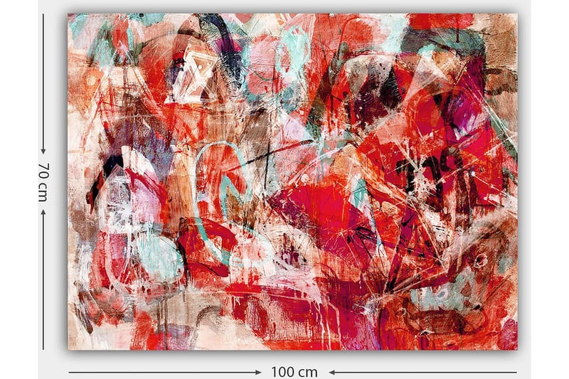 Canvas taulu 70x100 cm - Abstrakti sommitelma dynaamisilla muodoilla ja voimakkailla väreillä - Punainen / Turkoosi / Beige - Sisustustuotteet - Taulu & taide - Canvas-taulu