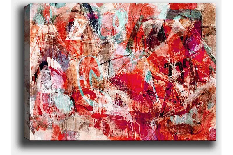Canvas taulu 70x100 cm - Abstrakti sommitelma dynaamisilla muodoilla ja voimakkailla väreillä - Punainen / Turkoosi / Beige - Sisustustuotteet - Taulu & taide - Canvas-taulu
