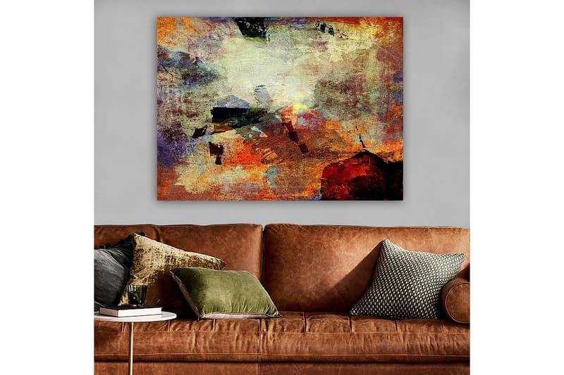 Canvas taulu 70x100 cm - Abstrakti sommitelma dynaamisilla värikentillä, jotka luovat liikkeen ja syvyyden tunteen - Punainen / Oranssi / Vihreä - Sisustustuotteet - Taulu & taide - Canvas-taulu