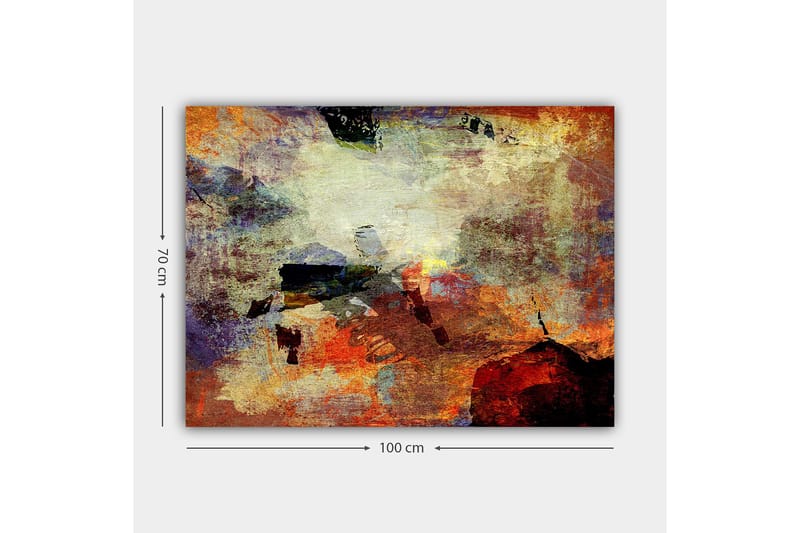 Canvas taulu 70x100 cm - Abstrakti sommitelma dynaamisilla värikentillä, jotka luovat liikkeen ja syvyyden tunteen - Punainen / Oranssi / Vihreä - Sisustustuotteet - Taulu & taide - Canvas-taulu