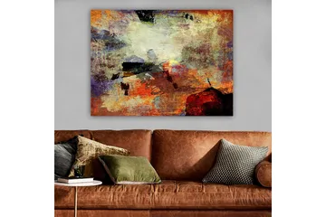 Canvas taulu 70x100 cm - Abstrakti sommitelma dynaamisilla värikentillä, jotka luovat liikkeen ja syvyyden tunteen - Punainen / Oranssi / Vihreä - Sisustustuotteet - Taulu & taide - Canvas-taulu
