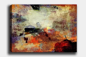 Canvas taulu 70x100 cm - Abstrakti sommitelma dynaamisilla värikentillä, jotka luovat liikkeen ja syvyyden tunteen - Punainen / Oranssi / Vihreä - Sisustustuotteet - Taulu & taide - Canvas-taulu