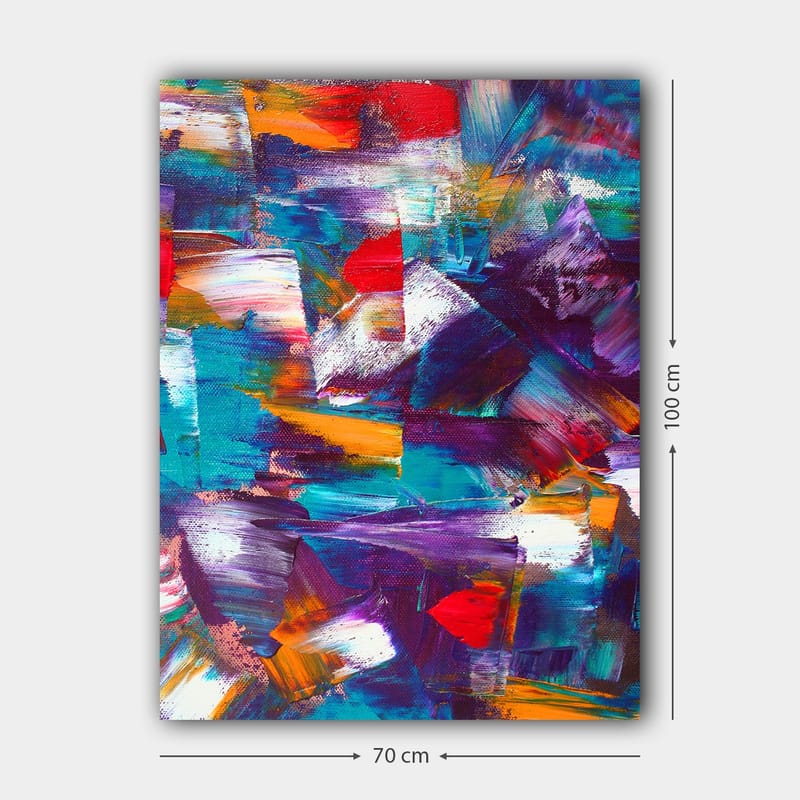 Canvas taulu 70x100 cm - Abstrakti sommitelma dynaamisilla värikentillä ja tekstuureilla - Turkoosi / Violetti / Punainen - Sisustustuotteet - Taulu & taide - Canvas-taulu