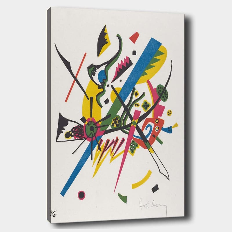 Canvas taulu 70x100 cm - Abstrakti sommitelma dynaamisilla viivoilla ja muodoilla, jotka luovat liikkeen tunteen, Vihreä / Sininen / Keltainen