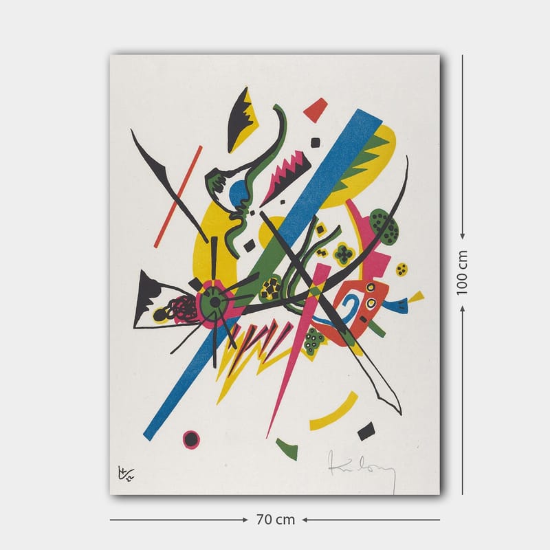 Canvas taulu 70x100 cm - Abstrakti sommitelma dynaamisilla viivoilla ja muodoilla, jotka luovat liikkeen tunteen - Vihreä / Sininen / Keltainen - Sisustustuotteet - Taulu & taide - Canvas-taulu