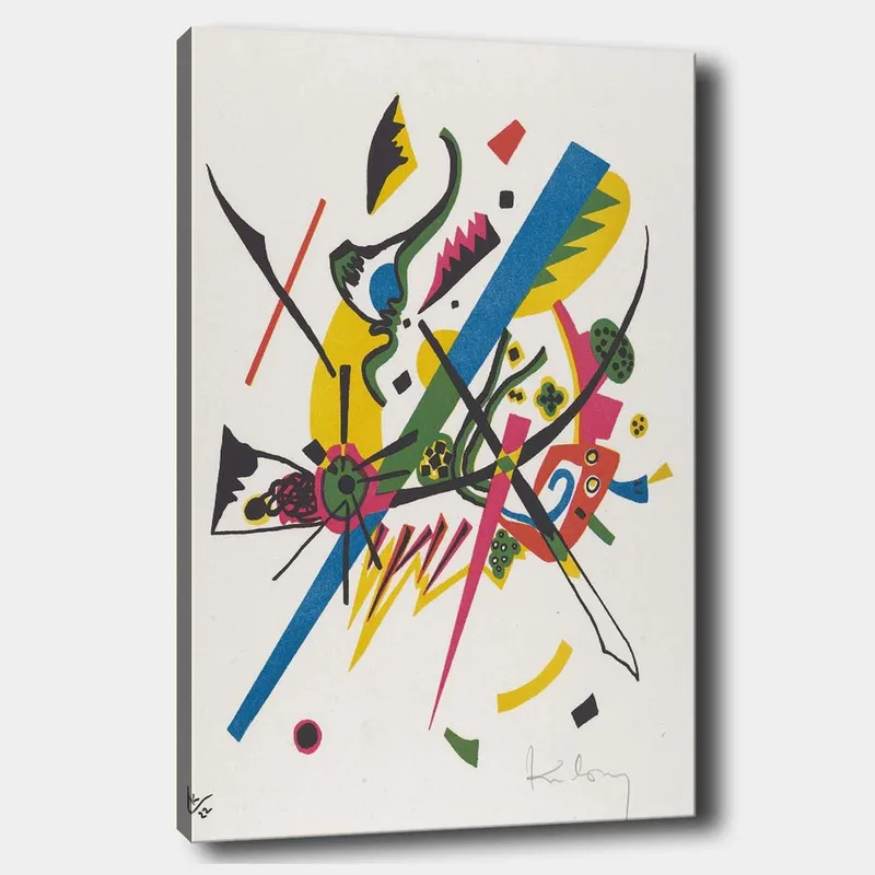 Canvas taulu 70x100 cm - Abstrakti sommitelma dynaamisilla viivoilla ja muodoilla, jotka luovat liikkeen tunteen, Vihreä / Sininen / Keltainen