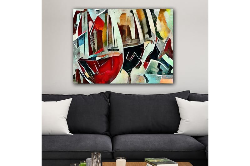 Canvas taulu 70x100 cm - Abstrakti sommitelma eri muotoisista ja värisistä viinilaseista - Punainen / Musta / Sininen - Sisustustuotteet - Taulu & taide - Canvas-taulu