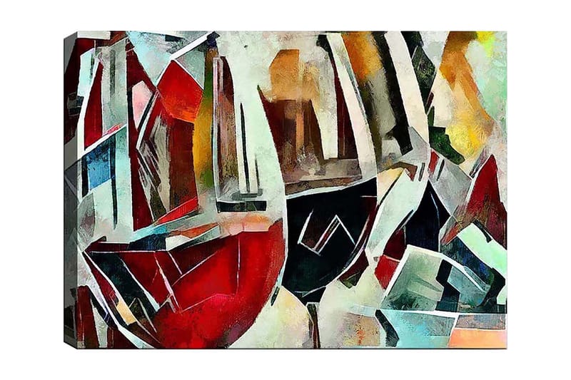 Canvas taulu 70x100 cm - Abstrakti sommitelma eri muotoisista ja värisistä viinilaseista, Punainen / Musta / Sininen