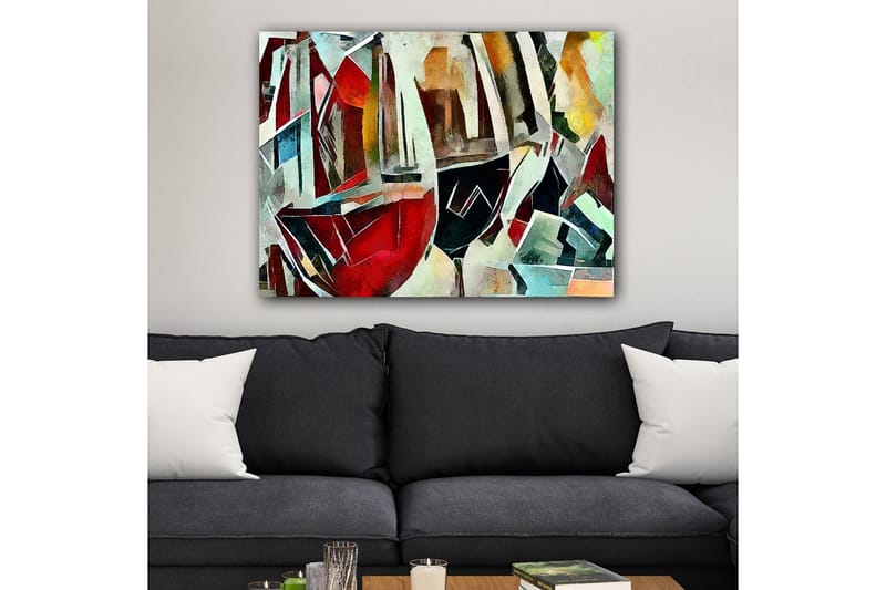 Canvas taulu 70x100 cm - Abstrakti sommitelma eri muotoisista ja värisistä viinilaseista - Punainen / Musta / Sininen - Sisustustuotteet - Taulu & taide - Canvas-taulu