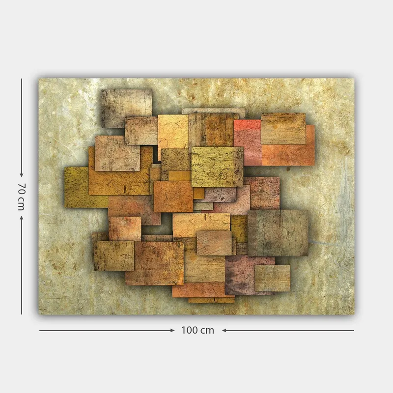 Canvas taulu 70x100 cm - Abstrakti sommitelma eri sävyisistä puulaudoista, jotka luovat dynaamisen rakenteen - Kultainen ruskea / oranssi / beige - Sisustustuotteet - Taulu & taide - Canvas-taulu