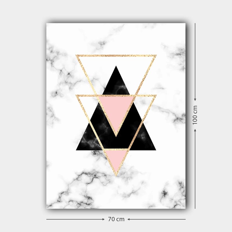 Canvas taulu 70x100 cm - Abstrakti sommitelma eri väreistä ja muodoista koostuvista kolmioista - Musta / Vaaleanpunainen / Kulta - Sisustustuotteet - Taulu & taide - Canvas-taulu