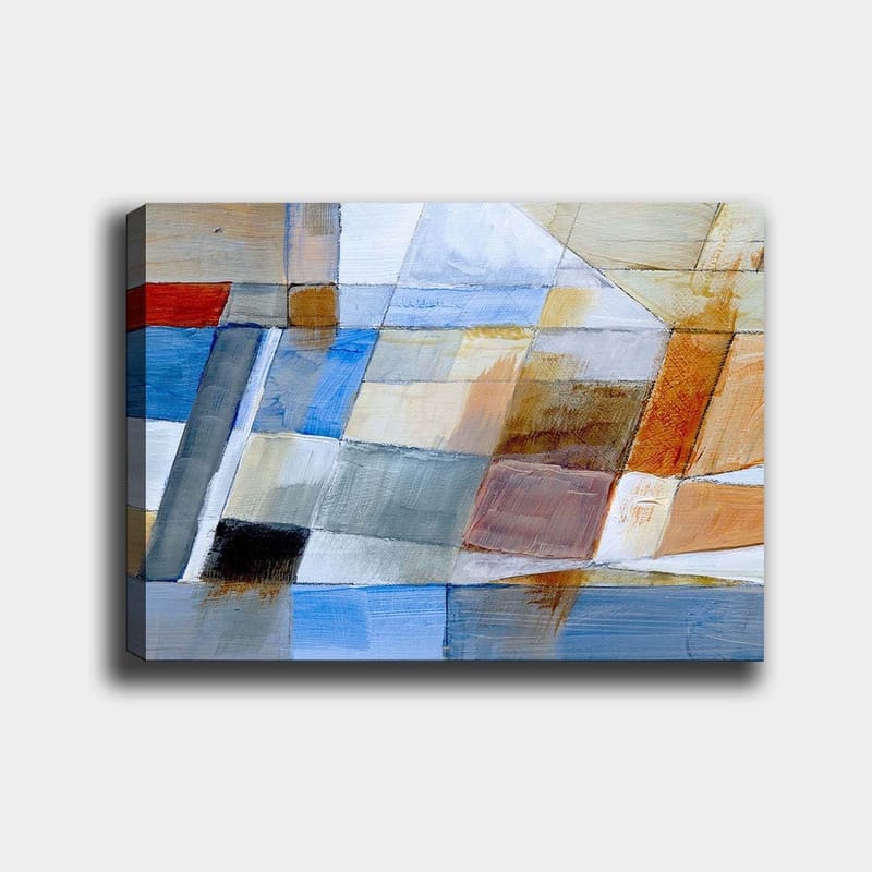 Canvas taulu 70x100 cm - Abstrakti sommitelma geometrisilla muodoilla harmonisissa väreissä, Sininen / Oranssi / Harmaa