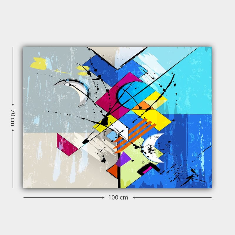 Canvas taulu 70x100 cm - Abstrakti sommitelma geometrisilla muodoilla ja dynaamisilla viivoilla - Sininen / Vaaleanpunainen / Keltainen - Sisustustuotteet - Taulu & taide - Canvas-taulu