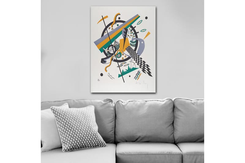 Canvas taulu 70x100 cm - Abstrakti sommitelma geometrisilla muodoilla ja dynaamisilla viivoilla - Vihreä / Keltainen / Musta - Sisustustuotteet - Taulu & taide - Canvas-taulu