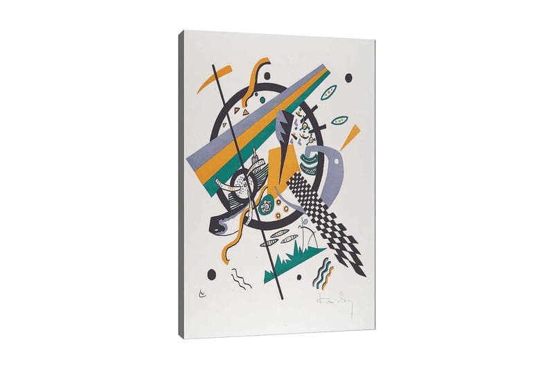 Canvas taulu 70x100 cm - Abstrakti sommitelma geometrisilla muodoilla ja dynaamisilla viivoilla, Vihreä / Keltainen / Musta