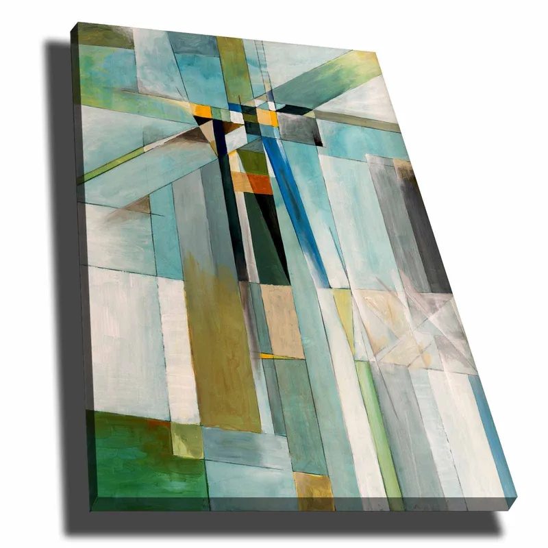 Canvas taulu 70x100 cm - Abstrakti sommitelma geometrisilla muodoilla ja harmonisella väripaletilla, Sininen / Vihreä / Beige