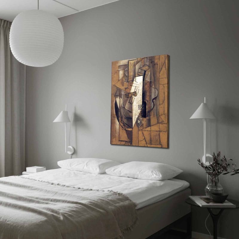 Canvas taulu 70x100 cm - Abstrakti sommitelma geometrisilla muodoilla ja keskellä olevalla valkoisella hahmolla, Ruskea / Valkoinen / Musta