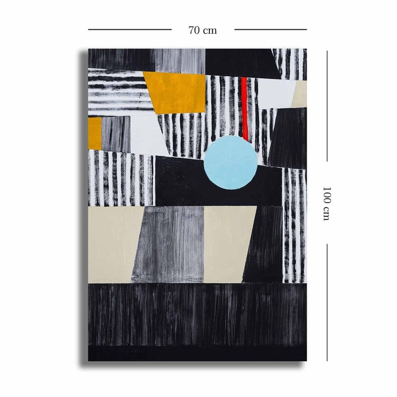 Canvas taulu 70x100 cm - Abstrakti sommitelma geometrisilla muodoilla ja keskellä olevalla ympyrällä - Musta / Vaaleansininen / Kulta - Sisustustuotteet - Taulu & taide - Canvas-taulu