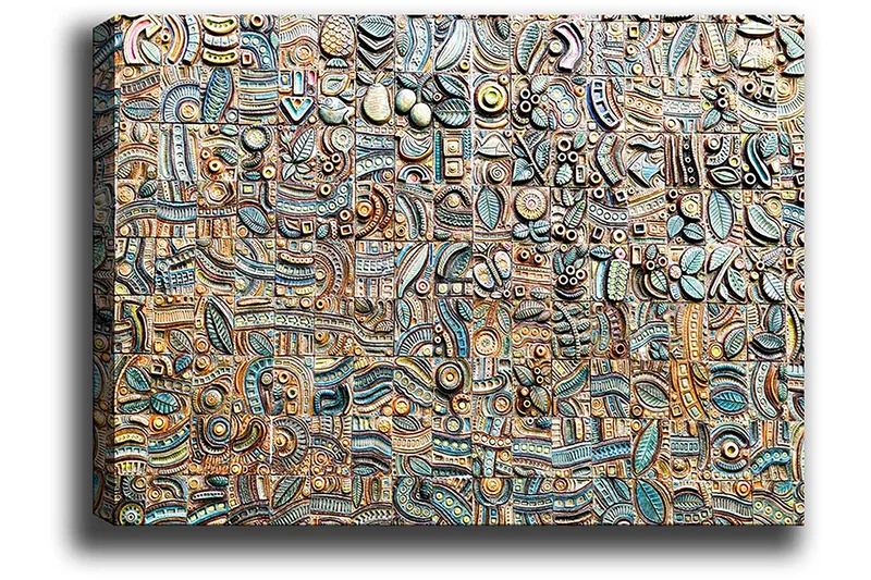 Canvas taulu 70x100 cm - Abstrakti sommitelma geometrisilla muodoilla ja kuvioilla eri sävyissä - Sininen / Pronssi / Musta - Sisustustuotteet - Taulu & taide - Canvas-taulu