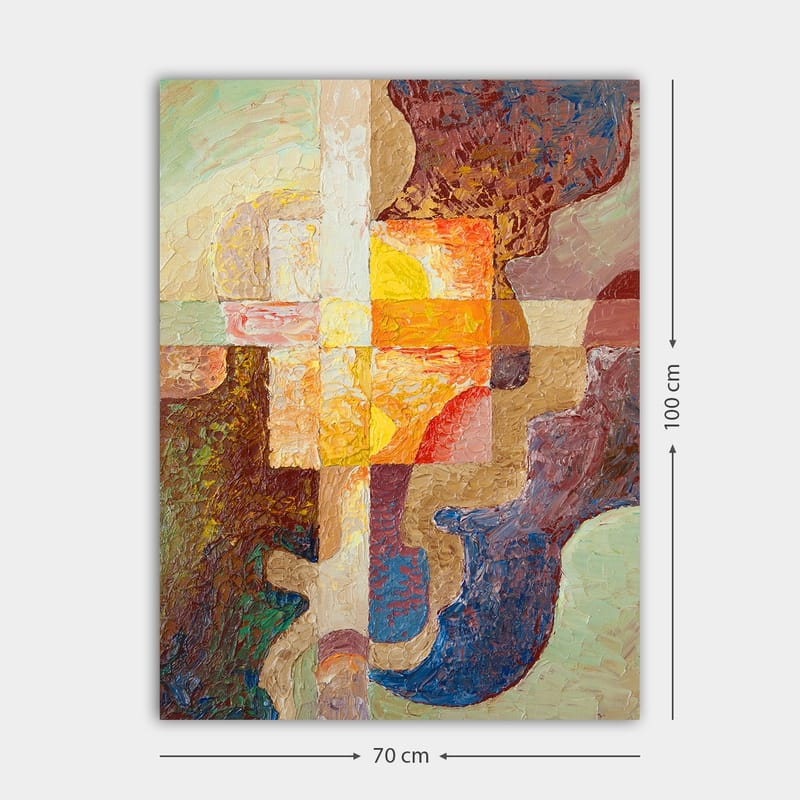 Canvas taulu 70x100 cm - Abstrakti sommitelma geometrisilla muodoilla ja lämpimillä väreillä, jotka luovat dynaamisen tunnelman - Tummanruskea / Oranssi / Violetti - Sisustustuotteet - Taulu & taide - Canvas-taulu