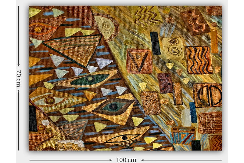 Canvas taulu 70x100 cm - Abstrakti sommitelma geometrisilla muodoilla ja silmäaiheilla lämpimissä maanläheisissä sävyissä - Kulta / Ruskea / Beige - Sisustustuotteet - Taulu & taide - Canvas-taulu