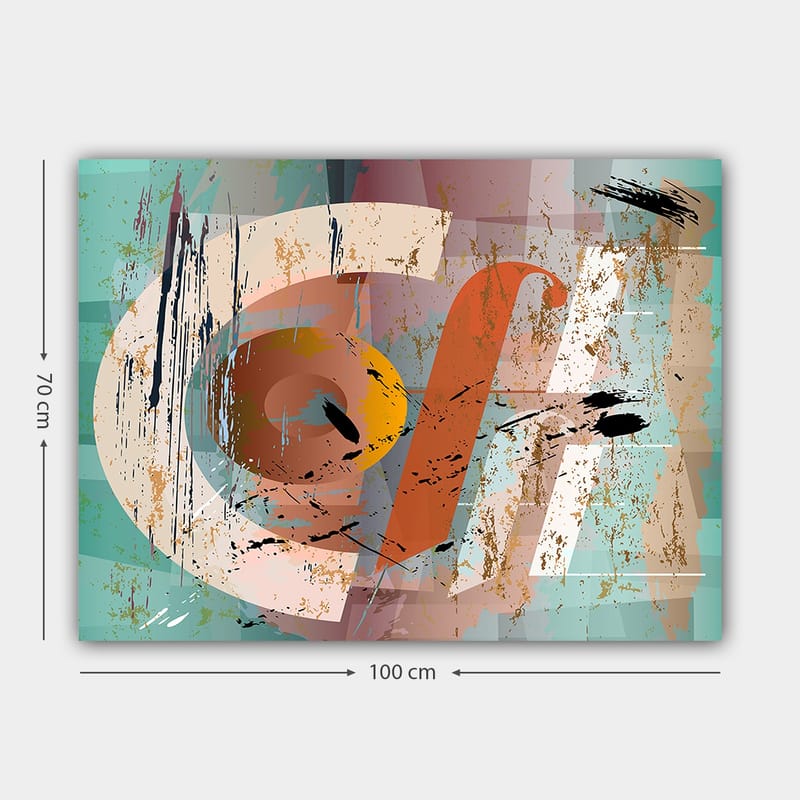 Canvas taulu 70x100 cm - Abstrakti sommitelma geometrisilla muodoilla ja värikkäillä elementeillä - Turkoosi / Oranssi / Beige - Sisustustuotteet - Taulu & taide - Canvas-taulu