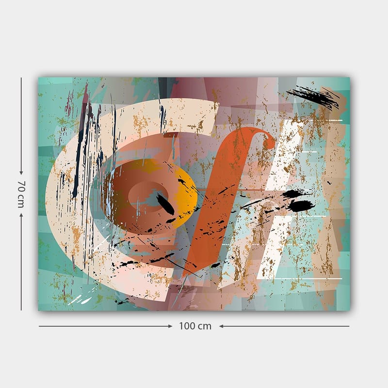 Canvas taulu 70x100 cm - Abstrakti sommitelma geometrisilla muodoilla ja värikkäillä elementeillä - Turkoosi / Oranssi / Beige - Sisustustuotteet - Taulu & taide - Canvas-taulu