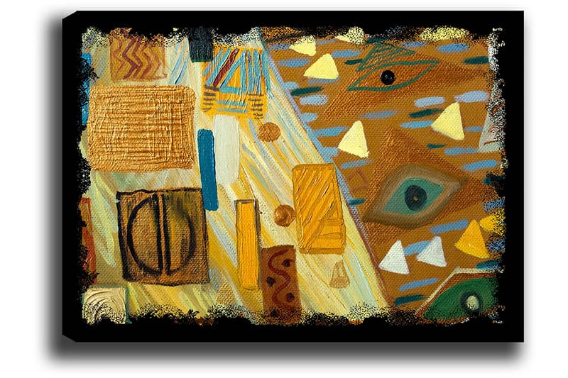 Canvas taulu 70x100 cm - Abstrakti sommitelma geometrisilla muodoilla ja värikkäillä kuvioilla - Kulta / Sininen / Vihreä - Sisustustuotteet - Taulu & taide - Canvas-taulu