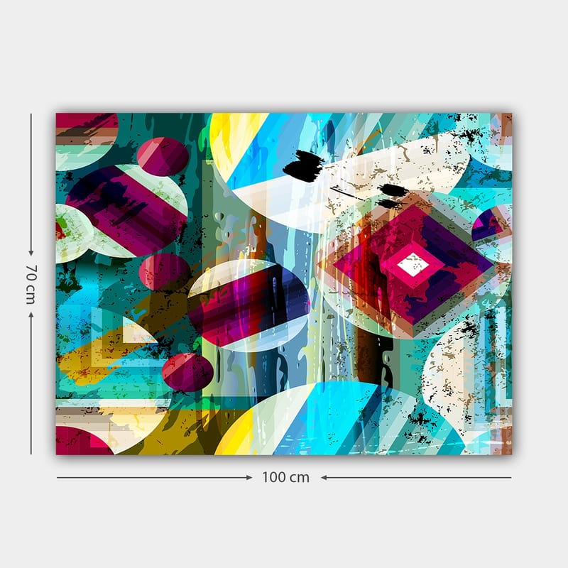 Canvas taulu 70x100 cm - Abstrakti sommitelma geometrisilla muodoilla ja värikkäillä ympyröillä - Turkoosi / Punainen / Keltainen - Sisustustuotteet - Taulu & taide - Canvas-taulu