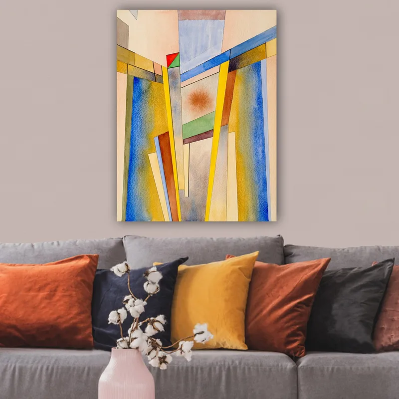 Canvas taulu 70x100 cm - Abstrakti sommitelma geometrisilla muodoilla ja vahvoilla väreillä - Keltainen / Sininen / Punainen - Sisustustuotteet - Taulu & taide - Canvas-taulu