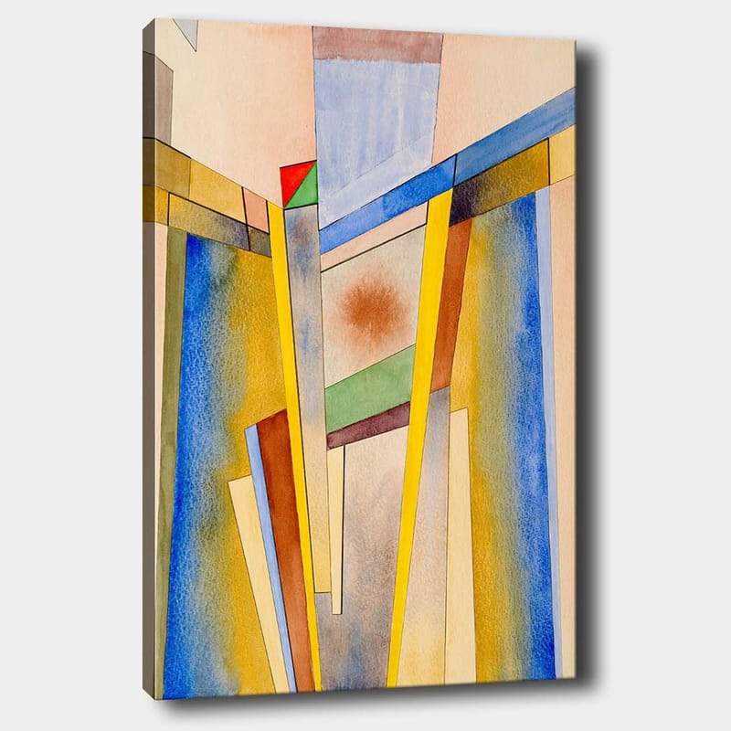 Canvas taulu 70x100 cm - Abstrakti sommitelma geometrisilla muodoilla ja vahvoilla väreillä, Keltainen / Sininen / Punainen