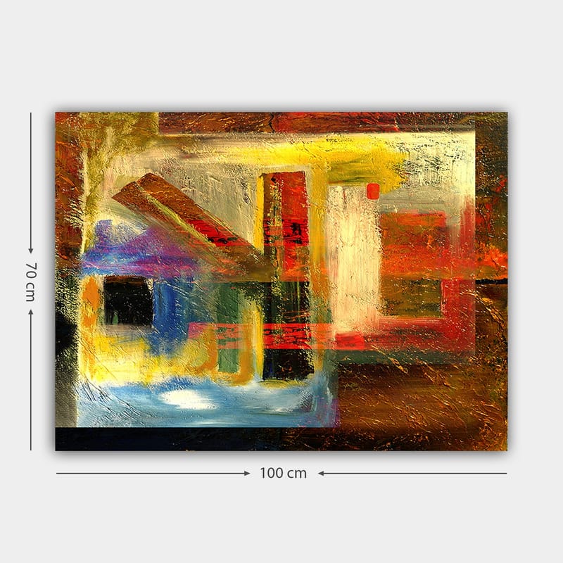 Canvas taulu 70x100 cm - Abstrakti sommitelma geometrisilla muodoilla ja vahvoilla väreillä - Punainen / Kulta / Sininen - Sisustustuotteet - Taulu & taide - Canvas-taulu