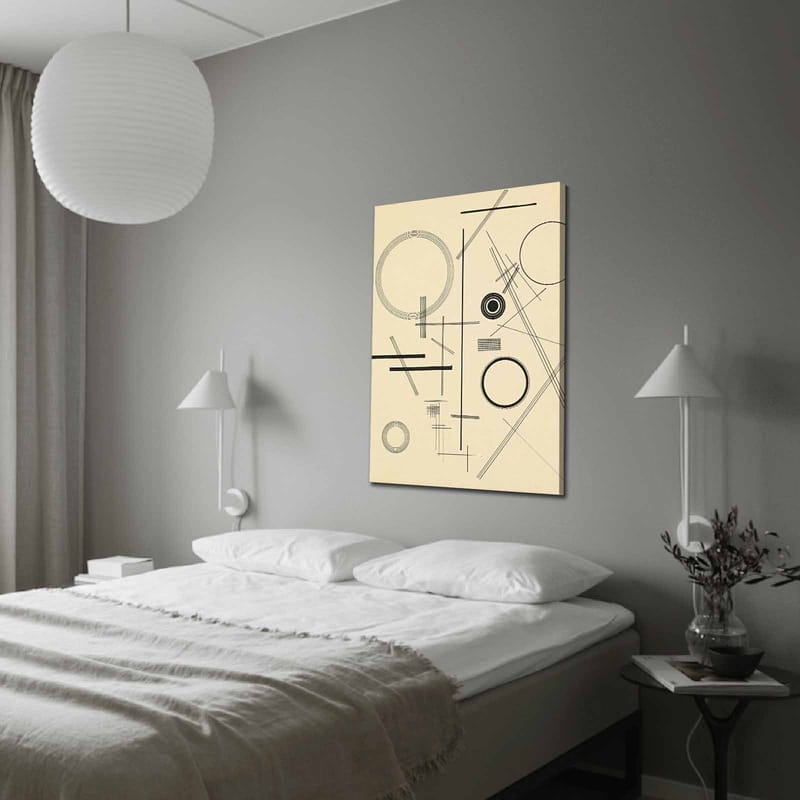 Canvas taulu 70x100 cm - Abstrakti sommitelma geometrisilla muodoilla ja viivoilla, Beige / Musta