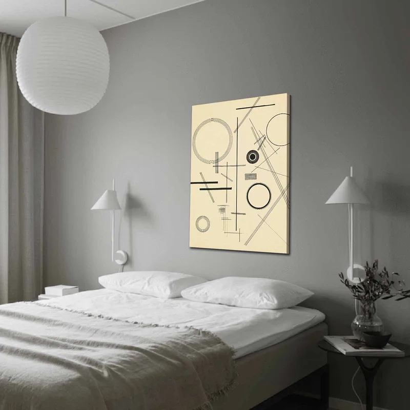 Canvas taulu 70x100 cm - Abstrakti sommitelma geometrisilla muodoilla ja viivoilla, Beige / Musta