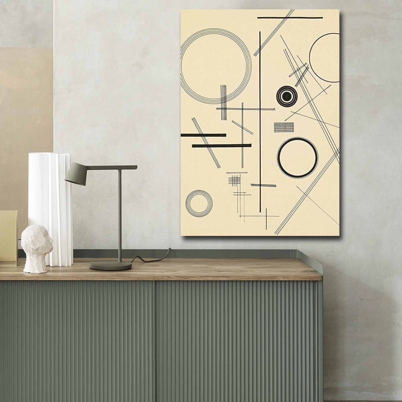 Canvas taulu 70x100 cm - Abstrakti sommitelma geometrisilla muodoilla ja viivoilla - Beige / Musta - Sisustustuotteet - Taulu & taide - Canvas-taulu