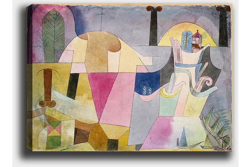 Canvas taulu 70x100 cm - Abstrakti sommitelma geometrisilla muodoilla ja pehmeillä väreillä, jotka luovat unenomaisen tunnelman - Vaaleanpunainen / Keltainen / Vihreä - Sisustustuotteet - Taulu & taide - Canvas-taulu