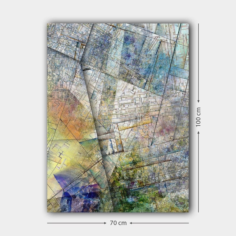 Canvas taulu 70x100 cm - Abstrakti sommitelma geometrisilla muodoilla ja pehmeillä värisiirtymillä - Sininen / Vihreä / Keltainen - Sisustustuotteet - Taulu & taide - Canvas-taulu