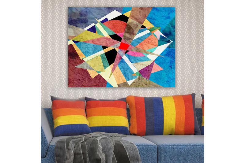 Canvas taulu 70x100 cm - Abstrakti sommitelma geometrisilla muodoilla kirkkaissa väreissä, Sininen / Punainen / Musta